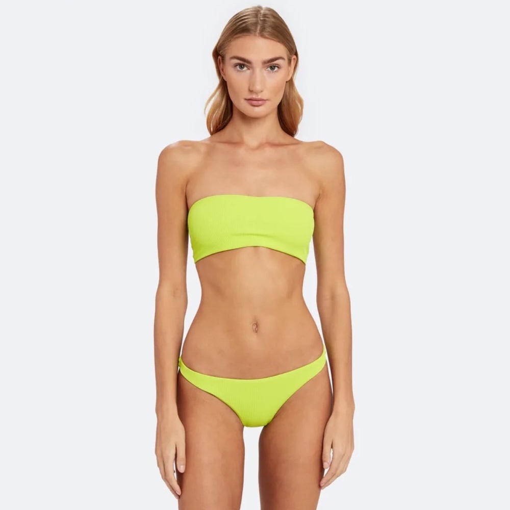 L*Space Beach Neon Green Lace Up Wave Strapless Bandeau Swim Top